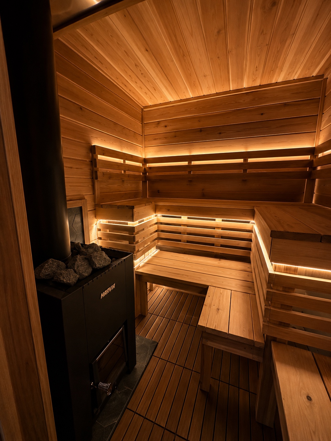 Warm premium cedar sauna interior